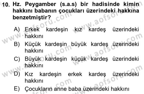 İslam Ahlak Esasları Dersi 2018 - 2019 Yılı (Final) Dönem Sonu Sınav Soruları 10. Soru