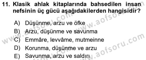 İslam Ahlak Esasları Dersi 2018 - 2019 Yılı (Final) Dönem Sonu Sınav Soruları 11. Soru
