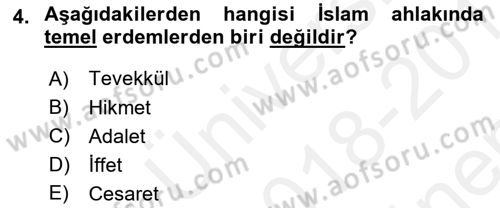 İslam Ahlak Esasları Dersi 2018 - 2019 Yılı (Final) Dönem Sonu Sınav Soruları 4. Soru