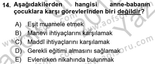 İslam Ahlak Esasları Dersi 2018 - 2019 Yılı Yaz Okulu Sınav Soruları 14. Soru