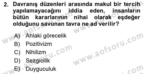 İslam Ahlak Esasları Dersi 2018 - 2019 Yılı Yaz Okulu Sınav Soruları 2. Soru