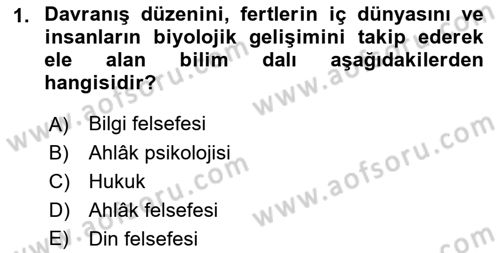 İslam Ahlak Esasları Dersi 2019 - 2020 Yılı (Vize) Ara Sınav Soruları 1. Soru