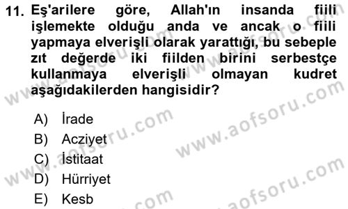 İslam Ahlak Esasları Dersi 2019 - 2020 Yılı (Vize) Ara Sınav Soruları 11. Soru