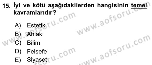 İslam Ahlak Esasları Dersi 2019 - 2020 Yılı (Vize) Ara Sınav Soruları 15. Soru