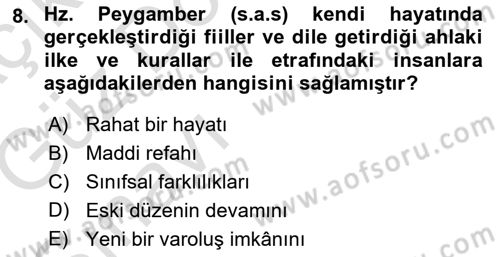İslam Ahlak Esasları Dersi 2019 - 2020 Yılı (Vize) Ara Sınav Soruları 8. Soru