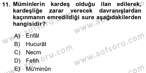 İslam Ahlak Esasları Dersi 2019 - 2020 Yılı (Final) Dönem Sonu Sınav Soruları 11. Soru