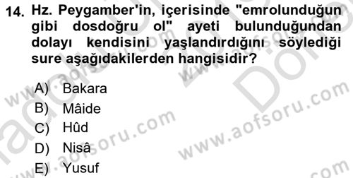 İslam Ahlak Esasları Dersi 2019 - 2020 Yılı (Final) Dönem Sonu Sınav Soruları 14. Soru