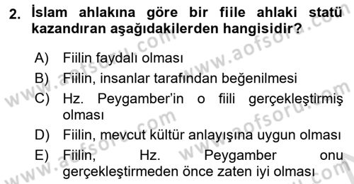 İslam Ahlak Esasları Dersi 2019 - 2020 Yılı (Final) Dönem Sonu Sınav Soruları 2. Soru
