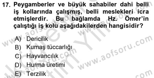 İslam Ahlak Esasları Dersi 2020 - 2021 Yılı Yaz Okulu Sınav Soruları 17. Soru
