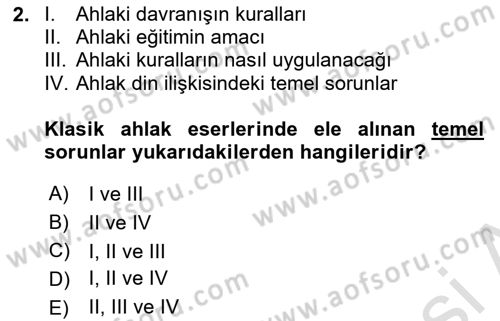 İslam Ahlak Esasları Dersi 2020 - 2021 Yılı Yaz Okulu Sınav Soruları 2. Soru