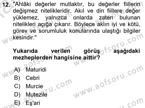 İslam Ahlak Esasları Dersi 2021 - 2022 Yılı (Vize) Ara Sınav Soruları 12. Soru