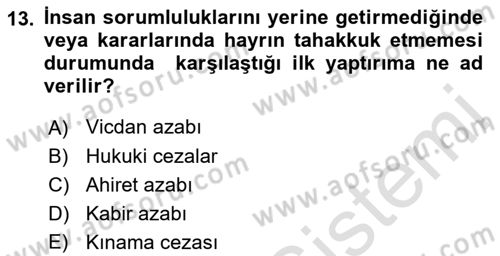 İslam Ahlak Esasları Dersi 2021 - 2022 Yılı (Vize) Ara Sınav Soruları 13. Soru