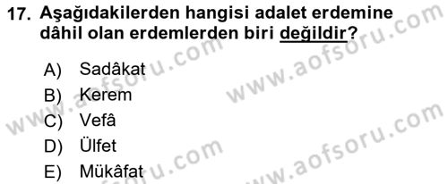 İslam Ahlak Esasları Dersi 2021 - 2022 Yılı (Vize) Ara Sınav Soruları 17. Soru