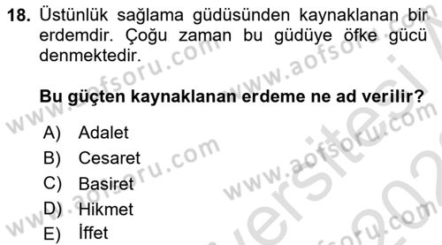 İslam Ahlak Esasları Dersi Ara Sınavı Deneme Sınav Soruları 18. Soru