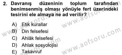 İslam Ahlak Esasları Dersi 2021 - 2022 Yılı (Vize) Ara Sınav Soruları 2. Soru