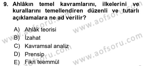 İslam Ahlak Esasları Dersi 2021 - 2022 Yılı (Vize) Ara Sınav Soruları 9. Soru
