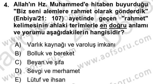 İslam Ahlak Esasları Dersi 2021 - 2022 Yılı (Final) Dönem Sonu Sınav Soruları 4. Soru