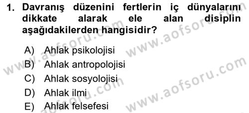 İslam Ahlak Esasları Dersi 2021 - 2022 Yılı Yaz Okulu Sınavı 1. Soru