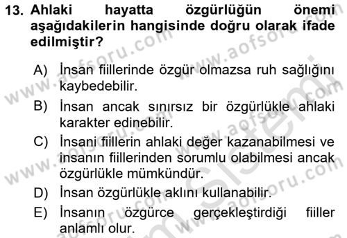 İslam Ahlak Esasları Dersi 2022 - 2023 Yılı (Vize) Ara Sınavı 13. Soru