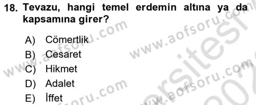 İslam Ahlak Esasları Dersi 2022 - 2023 Yılı (Vize) Ara Sınavı 18. Soru