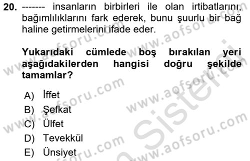 İslam Ahlak Esasları Dersi 2022 - 2023 Yılı (Vize) Ara Sınavı 20. Soru