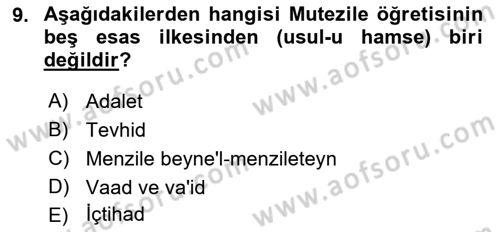 İslam Ahlak Esasları Dersi 2022 - 2023 Yılı (Vize) Ara Sınavı 9. Soru