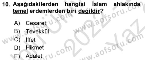 İslam Ahlak Esasları Dersi 2022 - 2023 Yılı Yaz Okulu Sınav Soruları 10. Soru