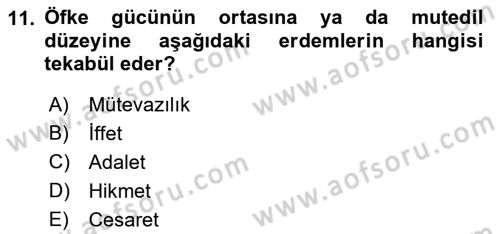 İslam Ahlak Esasları Dersi 2022 - 2023 Yılı Yaz Okulu Sınav Soruları 11. Soru