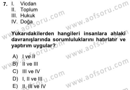İslam Ahlak Esasları Dersi 2022 - 2023 Yılı Yaz Okulu Sınav Soruları 7. Soru