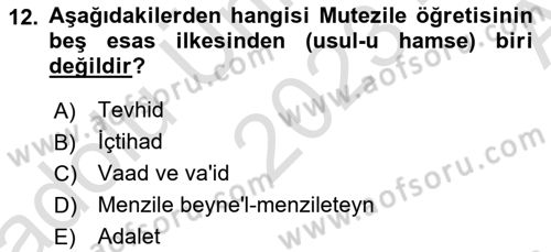 İslam Ahlak Esasları Dersi 2023 - 2024 Yılı (Vize) Ara Sınav Soruları 12. Soru