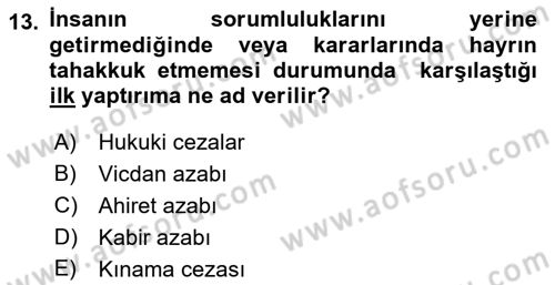 İslam Ahlak Esasları Dersi 2023 - 2024 Yılı (Vize) Ara Sınav Soruları 13. Soru