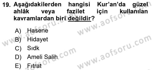 İslam Ahlak Esasları Dersi 2023 - 2024 Yılı (Vize) Ara Sınav Soruları 19. Soru