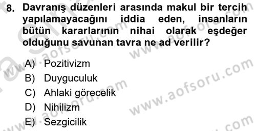 İslam Ahlak Esasları Dersi 2023 - 2024 Yılı (Vize) Ara Sınav Soruları 8. Soru