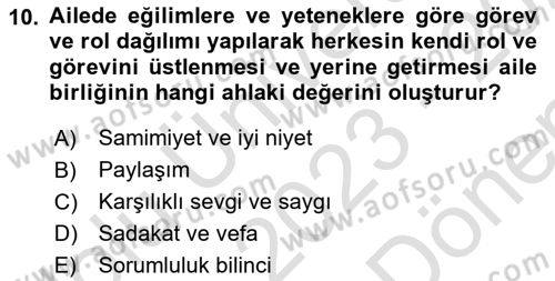 İslam Ahlak Esasları Dersi 2023 - 2024 Yılı (Final) Dönem Sonu Sınav Soruları 10. Soru