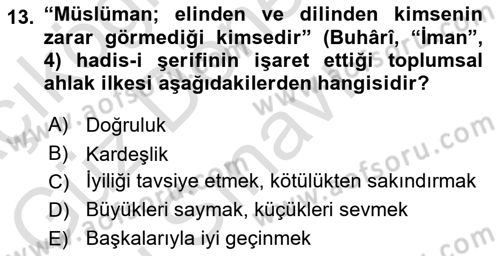 İslam Ahlak Esasları Dersi 2023 - 2024 Yılı (Final) Dönem Sonu Sınav Soruları 13. Soru