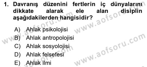 İslam Ahlak Esasları Dersi 2023 - 2024 Yılı Yaz Okulu Sınav Soruları 1. Soru
