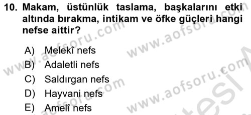 İslam Ahlak Esasları Dersi 2023 - 2024 Yılı Yaz Okulu Sınav Soruları 10. Soru