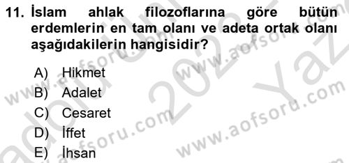 İslam Ahlak Esasları Dersi 2023 - 2024 Yılı Yaz Okulu Sınav Soruları 11. Soru