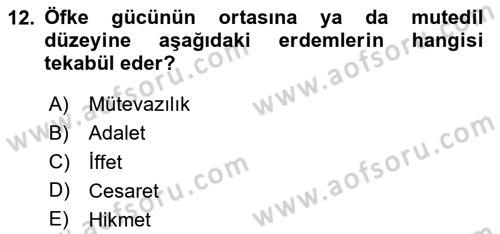 İslam Ahlak Esasları Dersi 2023 - 2024 Yılı Yaz Okulu Sınav Soruları 12. Soru