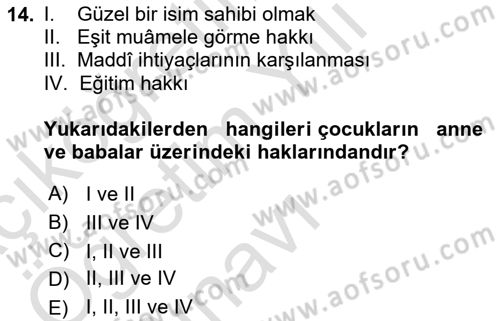 İslam Ahlak Esasları Dersi 2023 - 2024 Yılı Yaz Okulu Sınav Soruları 14. Soru