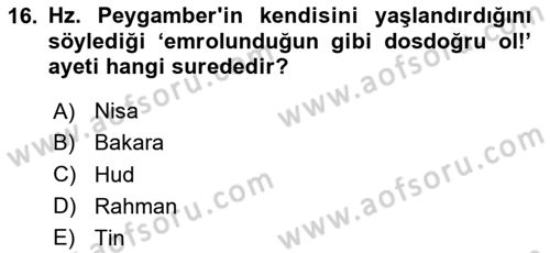 İslam Ahlak Esasları Dersi 2023 - 2024 Yılı Yaz Okulu Sınav Soruları 16. Soru