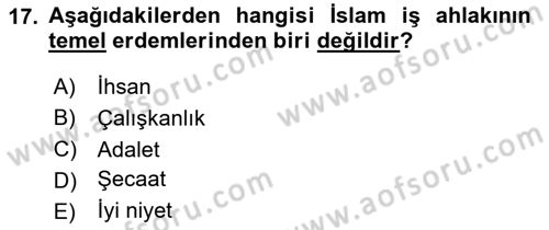İslam Ahlak Esasları Dersi 2023 - 2024 Yılı Yaz Okulu Sınav Soruları 17. Soru