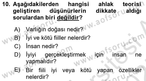 İslam Ahlak Esasları Dersi 2024 - 2025 Yılı (Vize) Ara Sınav Soruları 10. Soru