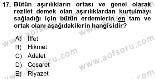 İslam Ahlak Esasları Dersi 2024 - 2025 Yılı (Vize) Ara Sınav Soruları 17. Soru