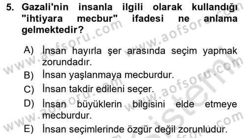 İslam Ahlak Esasları Dersi 2024 - 2025 Yılı (Vize) Ara Sınav Soruları 5. Soru