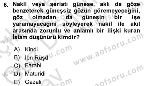 İslam Ahlak Esasları Dersi 2024 - 2025 Yılı (Vize) Ara Sınav Soruları 6. Soru