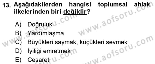 İslam Ahlak Esasları Dersi 2024 - 2025 Yılı (Final) Dönem Sonu Sınav Soruları 13. Soru