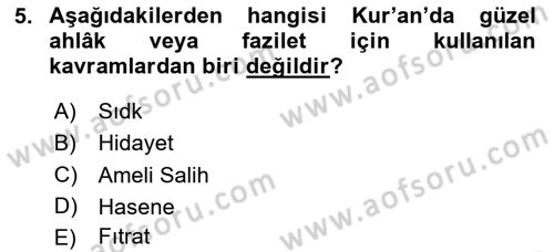 İslam Ahlak Esasları Dersi 2024 - 2025 Yılı (Final) Dönem Sonu Sınav Soruları 5. Soru