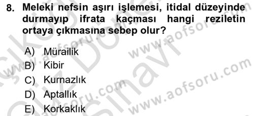 İslam Ahlak Esasları Dersi 2024 - 2025 Yılı (Final) Dönem Sonu Sınav Soruları 8. Soru
