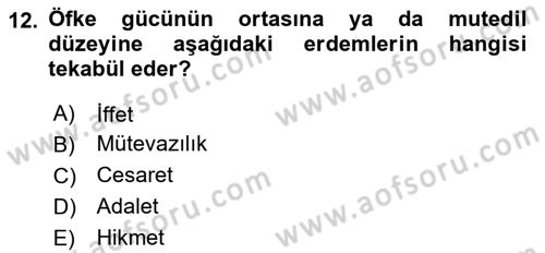 İslam Ahlak Esasları Dersi 2024 - 2025 Yılı Yaz Okulu Sınav Soruları 12. Soru